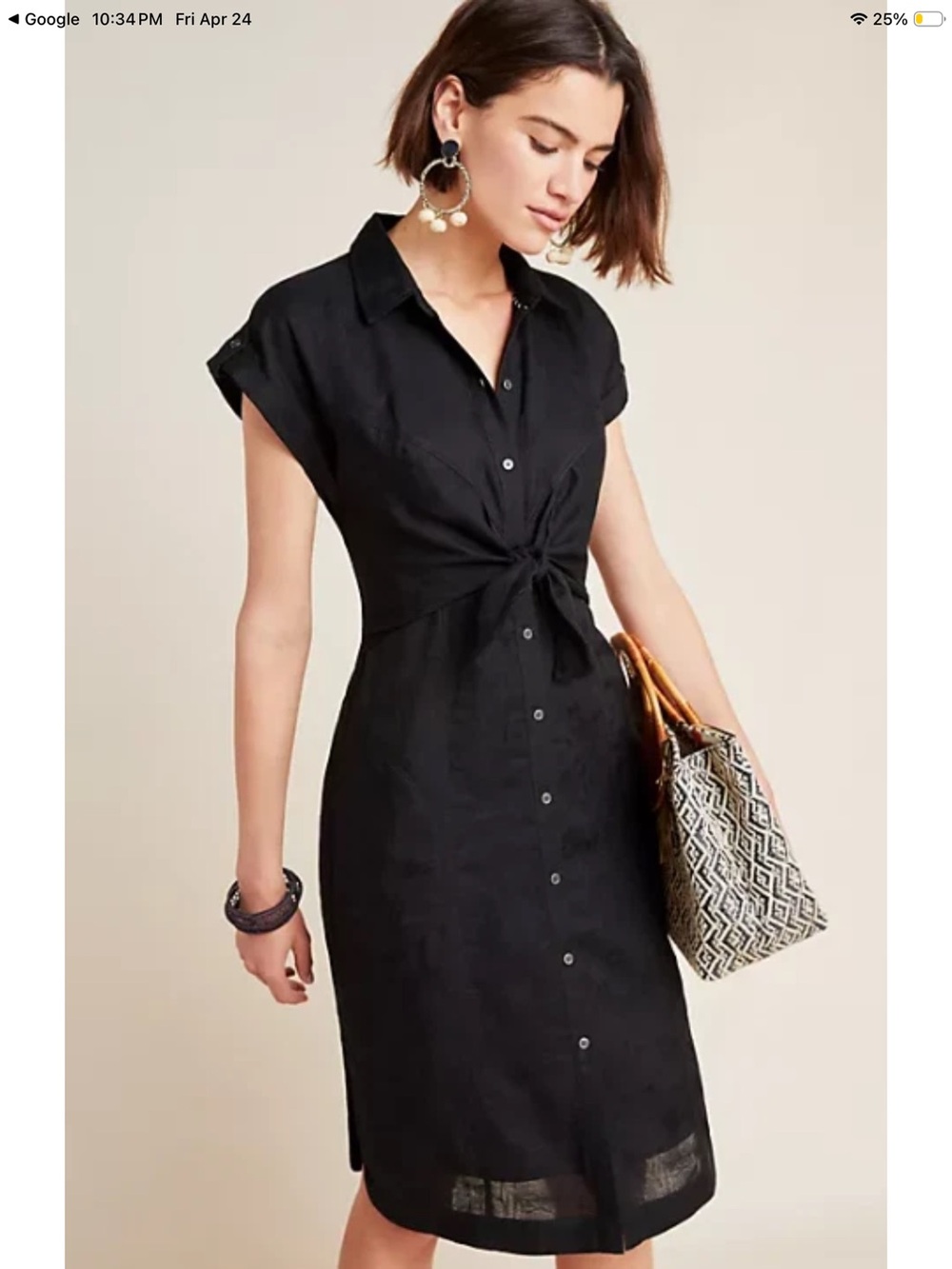 Anthropologie Kamryn Linen Blend Floral Button-Front Tie Shirt Dress size 8 - Picture 5 of 11